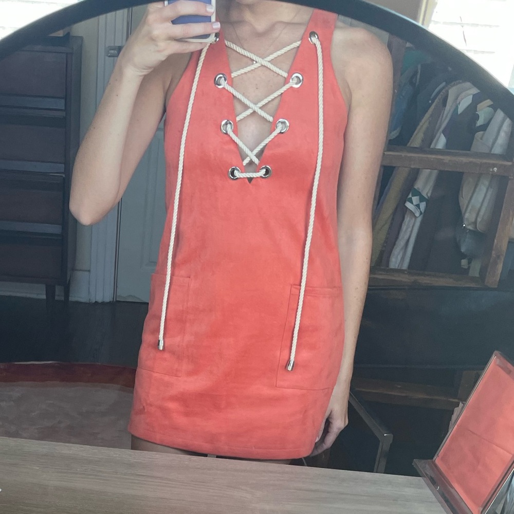 NBD orange suede shift dress